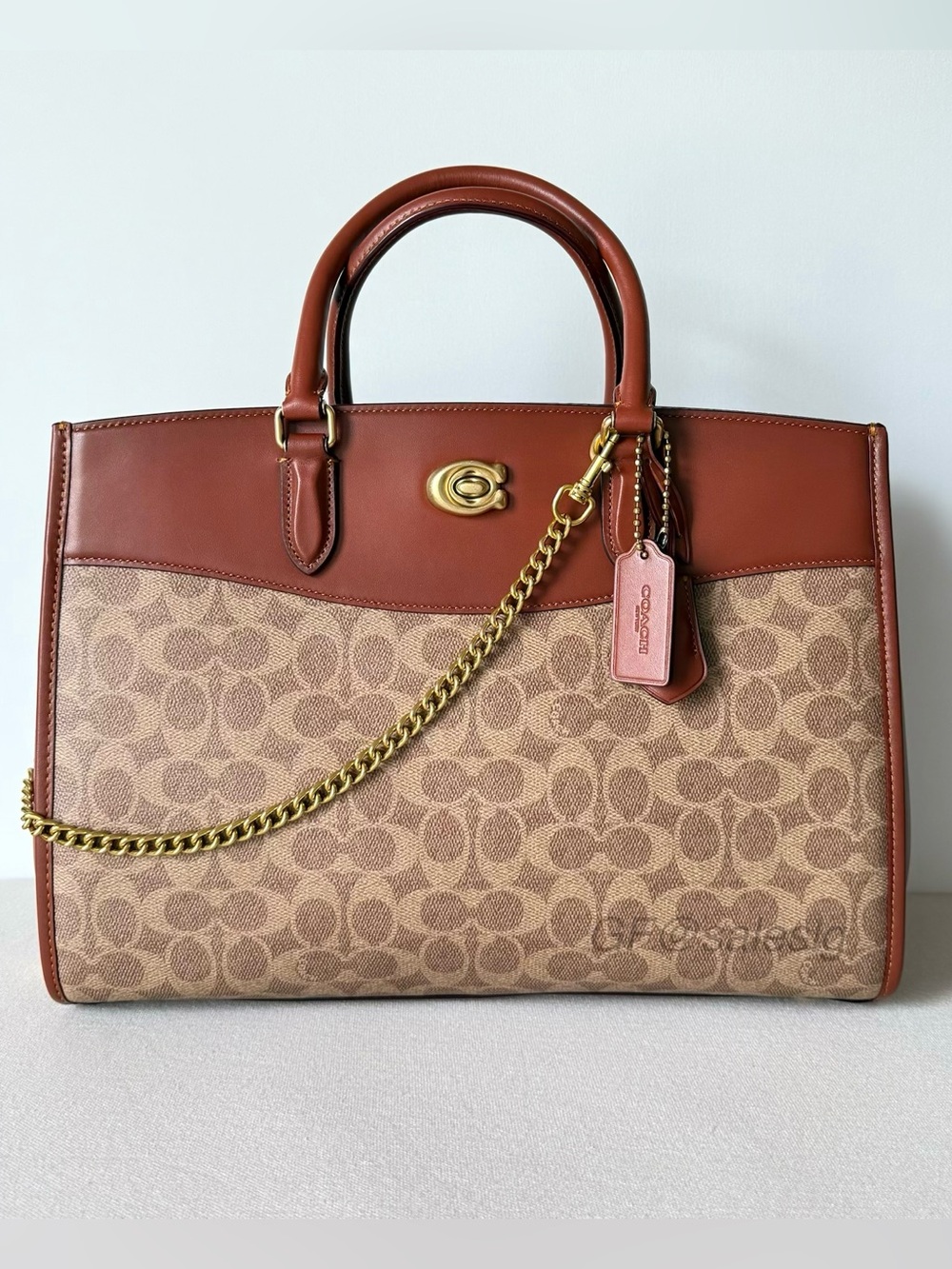 NWT Coach Brooke Carryall Bag signature Brass/Tan/Rust compartments for work